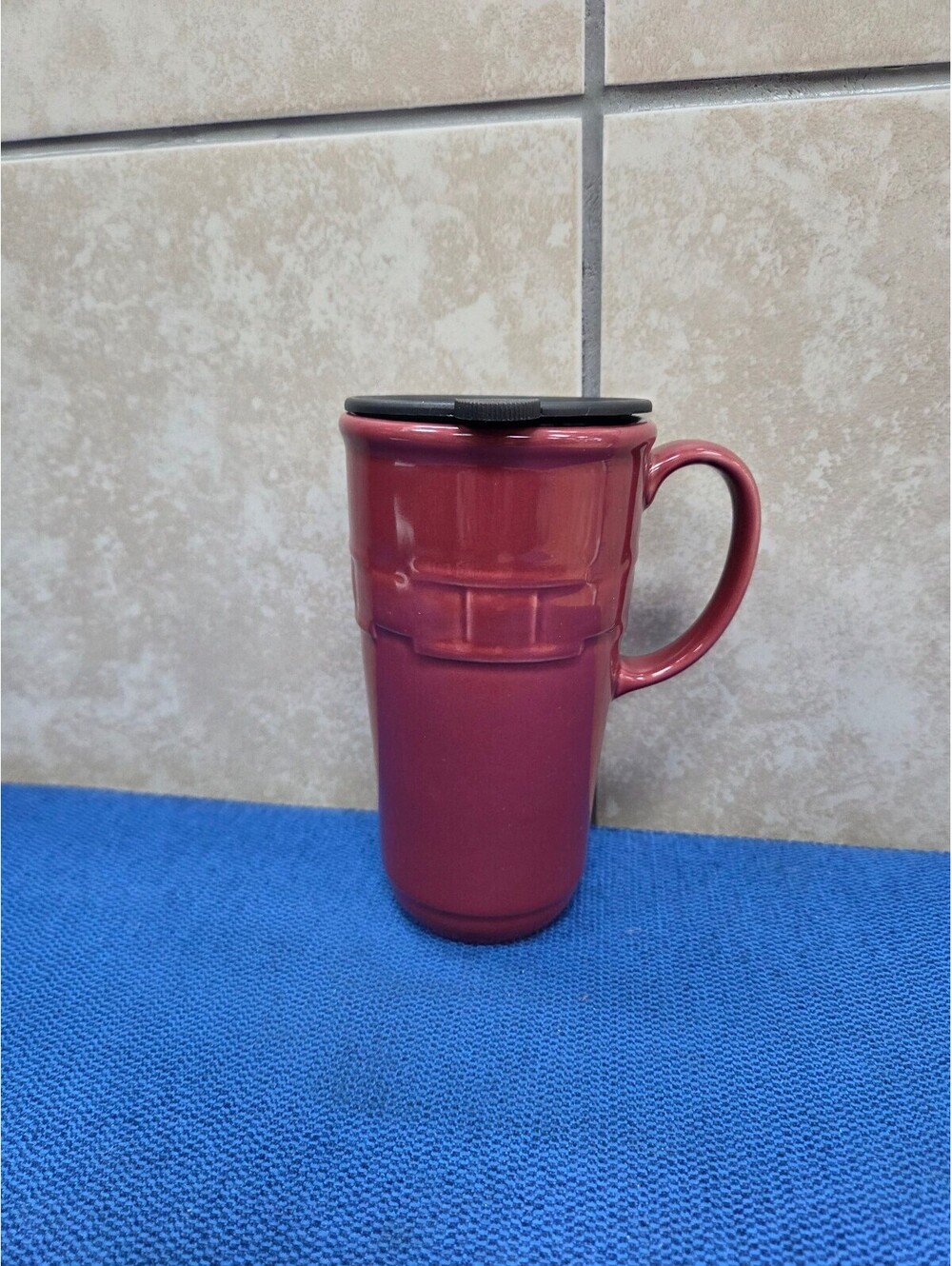 Tall “Longaberger Pottery” Woven Traditions Paprika Red Mug/Cup 6 1/4” Tall